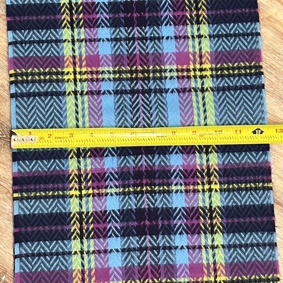 Softer Than Cashmere? D&Y Plaid Scarf Blue Black Pink and Yellow with Tassels - Picture 5 of 7